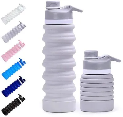 Immagine prodotto di Ibenzoa® Bottiglia d'acqua pieghevole, 750 ml – compatta e pieghevole, realizzata in silicone sicuro per alimenti, tappo senza BPA, apertura ampia, colore grigio, ideale per viaggi e sport
