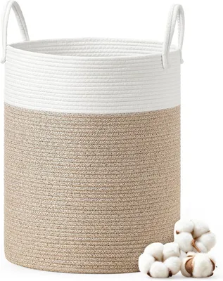 Immagine prodotto di Cesto per la biancheria da 60 litri - Realizzato con corda di cotone intrecciata - Dimensioni: 35 x 35 x 50 cm - Contenitore portaoggetti
