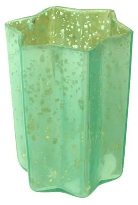 Produktbild von Glas-Teelicht Stern 10cm. Teelichtglas Windlicht verspiegelt Blau-Grün