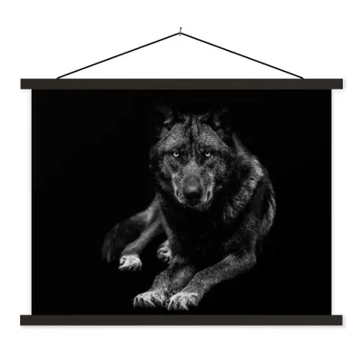 Produktbild von MuchoWow® Textilposter Tiere - Wolf - Schwarz - Weiß - Porträt 150x113 cm mit holzfarbenen Rahmen - Poster