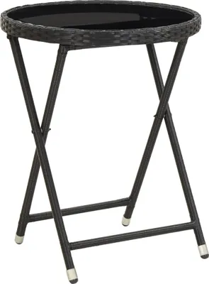 Image de Table d'appoint noire 60 cm Poly rotin et verre trempé