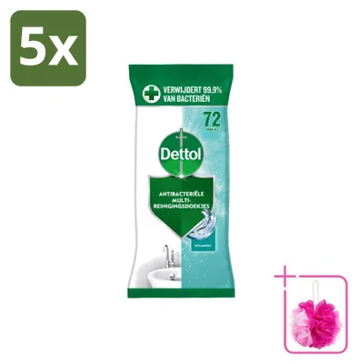 Produktbild von 5 x Dettol Reinigingsdoekjes - Ozeanfrisch - Antibakterielle Reinigung - Sparpackung - 5 Stücke