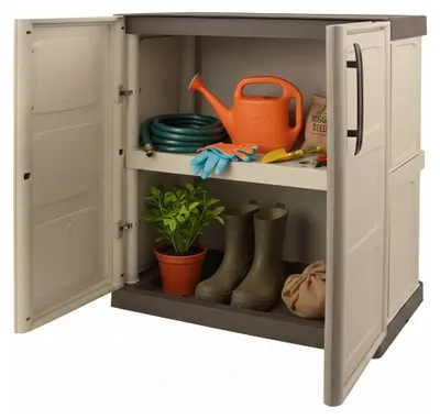 Produktbild von Dambrosi Outdoor-Garderobe, Mehrzweck-Balkongarderobe, Outdoor-Möbel mit 2 Türen, 100 %  Italy, Beige und Braun, 70 x 39 x 86 cm, kariertes Finish