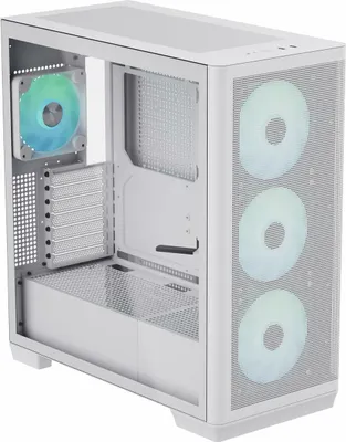 Produktbild von APNX C1 Mid-Tower ATX weißes PC-Gehäuse, 4 mitgelieferte High Airflow APNX FP1 ARGB-Lüfter, bis zu 11 Lüftersteckplätze, oben und seitlich 360 mm Flüssigkeitskühler-Unterstützung, 5-Port PWM ARGB