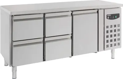 Image de Comptoir réfrigéré COMBISTEEL, 180 cm de large - avec refroidissement par ventilation forcée, 1 porte, 4 tiroirs