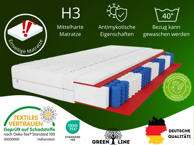 Produktbild von 7 ZONEN Taschenfederkernmatratze Lambada 90X200 cm, Feder-Matratze Härtegrad H3, Höhe ca. 15 cm, Farbe: Weiß, inkl. Bezug