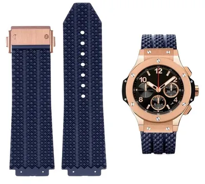 Image de Bracelet de montre pour la série HUBLOT BIG BANG Classic, en silicone, boucle en acier, bleu et or rose, 25-17 mm