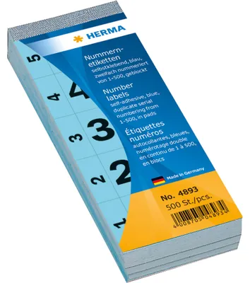 Produktbild von Nummernblock selbstklebend 1-500 blau 28x56 mm
