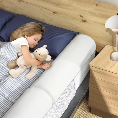 Productafbeelding van Valbeveiliging Bed - Bedhek Kinderen - Veilig Slapen - Afneembaar Ontwerp - 2 Stuks - Wit