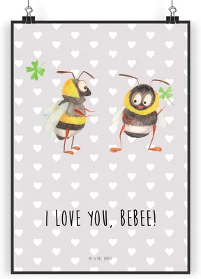 Produktbild von Mr. & Mrs. Panda Bild Bienen Paar DIN A4 - Grau Pastell - Geschenk, Plakat, Freund, Schildkröten, Wanddekoration, Wandbild, drucke, Hochzeitstag, Freundin, Valentinstag