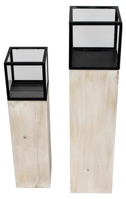 Produktbild von Windlichtsäule Set, 2 Stück, Holz, Metall, Mattschwarz, Glas