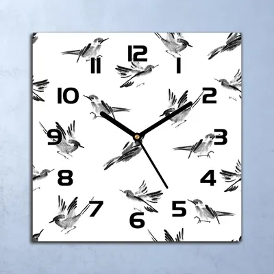 Produktbild von Wanduhr Echt-Glas-Küchenuhr Schwarze Vögel Quarz Lautlos 30x30 Deko Bilder