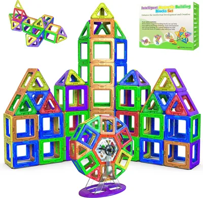 Produktbild von Magnetische Bausteine 94 Teile – Montessori Magnetspielzeug für Kinder ab 3 Jahre, kompatibel mit Magna Tiles & Magnetic Tiles, Magnetbausteine