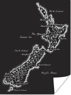 Produktbild von MuchoWow® Poster Eine Illustration einer schwarzen Karte von Neuseeland 90x120 cm - Wohnzimmer