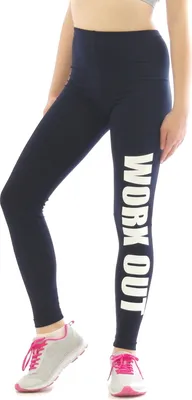 Produktbild von Lange Leggings Schrift WORK OUT Leggins lang Baumwolle Hose dunkelblau M