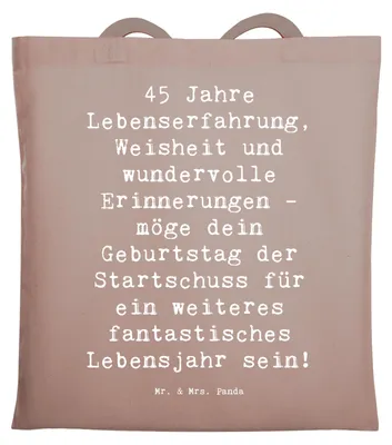 Produktbild von Mr. & Mrs. Panda Schultasche Spruch 45. Geburtstag - Braun Pastell - Geschenk, canvas tasche, Happy Birthday, Jutebeutel, Jubiläum, Feier, Freude, Glückwunsch, Abenteuer