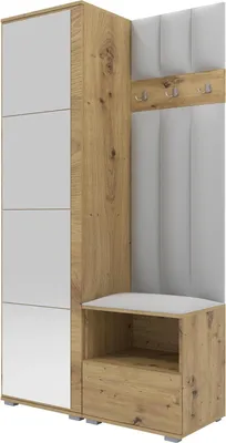 Produktbild von Garderoben-Set Nela I LUX mit Spiegel, gepolsterte Garderobe 100 cm mit Sitzbank, Wandpaneelen und Stauraum (Farbe: Artisan Eiche + Trinity 32)