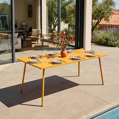 Image de Table de jardin rectangulaire en métal 8 places 180 cm jaune  - Oviala Palavas