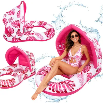 Produktbild von Aufblasbare Schwimminsel, Liegestuhl mit Rückenlehne und Sonnendach, rosa