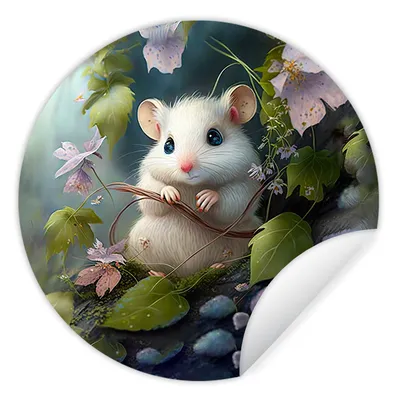 Produktbild von MuchoWow® Runde Wandtattoo - Wandsticker Tapete Aufkleber Maus - Wald - Blumen - Illustration - Waldtiere Ø 30 cm Selbstklebend und Repositionierbar - Wandaufkleber - Kreis - Wandbild - Fototapete - Selbstklebend - Dekoration - Wandschmuck - Schlafzimmer