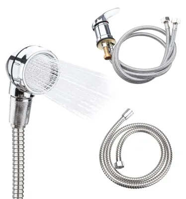 Duschkopf-Set mit Mischbatterie, 1 m Schlauch, silber