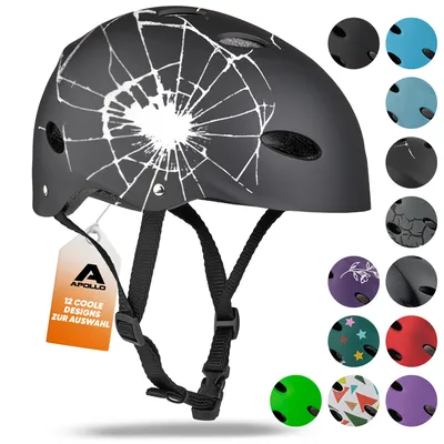 Produktbild von Apollo Skaterhelm Herren, Damen und Kinder | Kinderfahrradhelm | Verstellbar | Skateboard, Bmx Helm Kinder | Größe L/XL (55-62 cm) - Broken Design