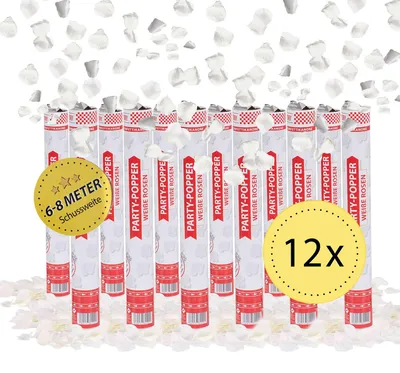 Produktbild von Party Popper 40cm Weiße Rosen 12er Set Rosenblätter Hochzeit Trauung