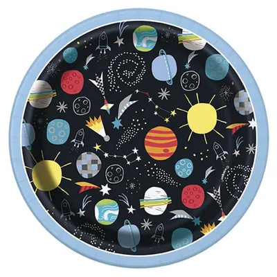 Zdjęcie produktu dla Talerzyki papierowe na urodziny Kosmos - 18 cm - 8 szt.