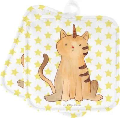 Produktbild von Mr. & Mrs. Panda Topflappen Einhorn Katze - Weiß - Geschenk, Regenbogen, Glitzer, Unicorn, Set, Kochlappen, Topfuntersetzer, Mieze, 2er, topfhalter