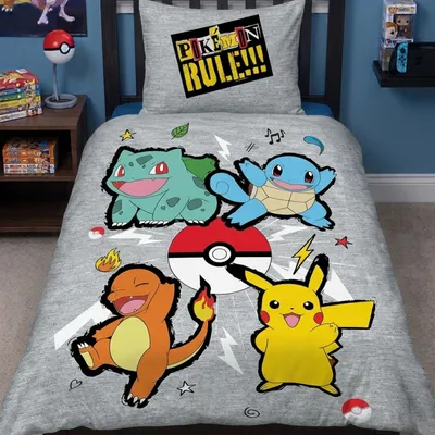 Immagine prodotto di Biancheria da letto Pokémon, 135x200 cm, 80x80 cm, calda e confortevole, ideale per l'inverno, in flanella, set da 2 pezzi, con motivo Pokémon Pikachu