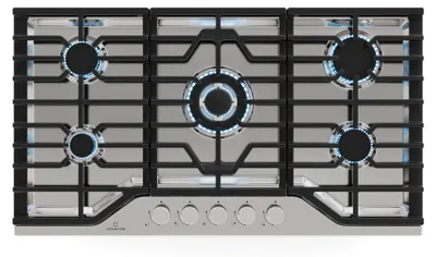 Produktbild von Klarstein Turbocast Gaskochfeld - 5-Brenner Edelstahl 304, 3,4 kW Wokbrenner, Gusseiserne Pfannenhalter, Elektrische Zündung, Sicherheitsabschaltung, LPG-Umrüstsatz, Gasherdplatte