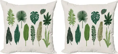 Immagine prodotto di ABAKUHAUS Set copricuscino Tropical (2 pezzi), composizione botanica vintage di diversi tipi di foglie di alberi della natura esotica, 40 x 40 cm, multicolore