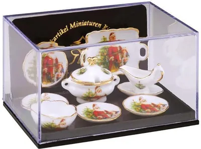 Produktbild von Miniatur-Speiseset Weihnachten mit Weihnachtsmann und Goldrand