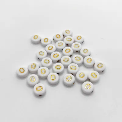 Image de Perles pour lettres, 30 pièces, 4x7 mm, or avec blanc, rond, chiffre 0