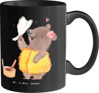Produktbild von Mr. & Mrs. Panda Trinkbecher Saunameisterin Herz - Schwarz - Geschenk, Tasse, Bedruckte, Teetasse, schöne, Becher, Kaffeebecher
