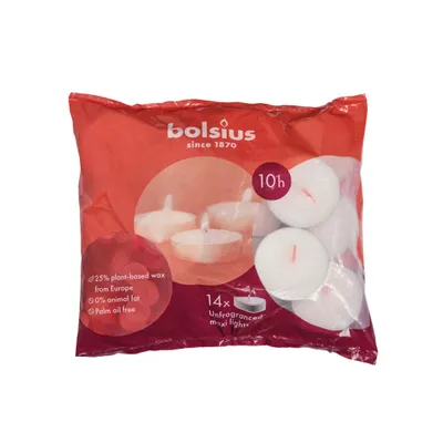 Image de BOLSIUS - Teelichter Maxi - 10 Brennstunden - weiß - im Beutel - 14 Stück Teelichter - mit natürlichem veganem Wachs - XXL Teelichter