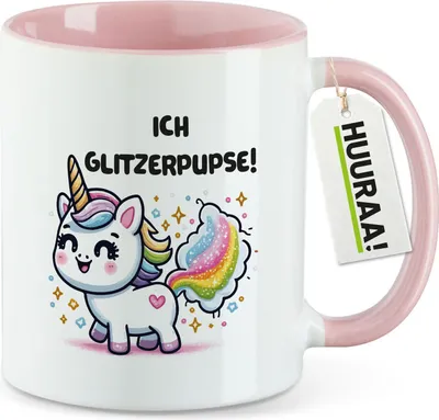 Produktbild von Huuraa Kaffeetasse Ich Glitzerpupse Einhorn 330ml Rosa Keramik Kaffeebecher Geschenkidee