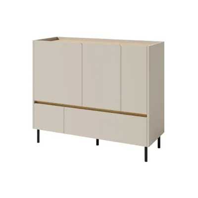 Produktbild von Kommode LICO 120x105x40 cm Sand Beige, Sideboard mit 2 Schubladen und 3 Türen, Moderner Stil