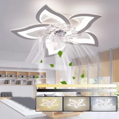 Produktbild von 60W LED Deckenleuchte mit Ventilator, Leise Deckenventilator mit Beleuchtung, Dimmbar mit Fernbedienung , Timer, Blume Design, für Wohnzimmer