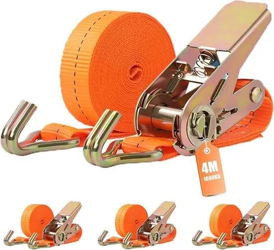 Produktbild von Famanu Spanbänder mit Haken - Set zur Ladungssicherung - 4 Meter, 1000 kg - Orange