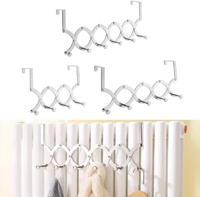 Produktbild von Verstellbarer Heizkörperhaken aus Edelstahl als ausziehbarer Kleiderständer und Handtuchhalter in Silber