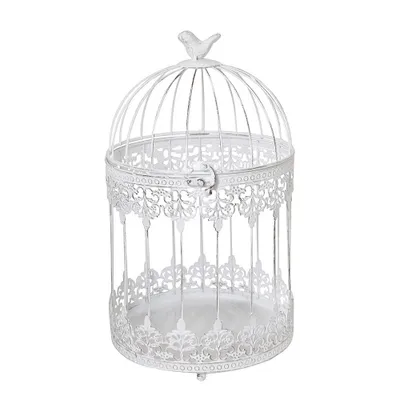 Produktbild von Deko-Vogelkäfig FRIDA weiß shabby chic Käfig mit Ornamentmuster Landhaus - KLEIN