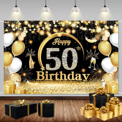 Produktbild von Geburtstagsbanner 50. Geburtstag, Schwarz-Gold, 180x110 cm, Partydeko