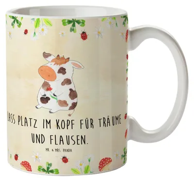Produktbild von Mr. & Mrs. Panda Keramiktasse Kuh - Naturpapier - Geschenk, haferl, Milch, Pott, Trinkbecher, Kaffeetasse, Spruch, Kaffeebecher, Milchkuh, Hof, Bauernhof, Tasse, Kühe