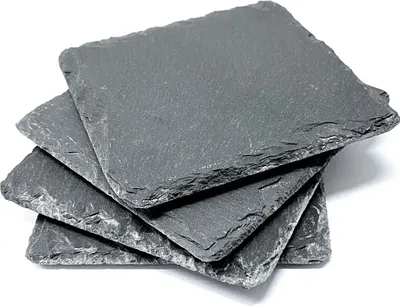 Produktbild von 4er Set Schiefer Untersetzer mit Gumminoppen Tassenuntersetzer Glasuntersetzer 10x10 cm Tischuntersetzer