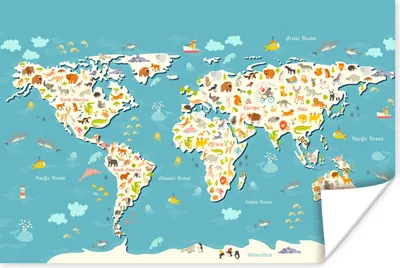 Produktbild von MuchoWow® Poster Weltkarte - Kinder - Tiere - Kinder - Jungen - Mädchen 120x80 cm - Bilder