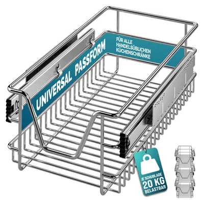 Produktbild von CASARIA® 3x Teleskopschublade Nachrüsten Schublade Küche 30cm 20kg Belastbar Verchromt Korbauszug mit Zubehör Haushalt Küchenschrank Kleiderschrank