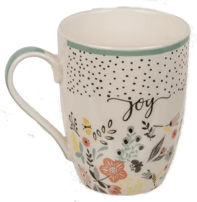 Produktbild von Kaffeetasse mit Farbakzent ca. 8 x 10,5 cm mit Spruch und Blumenmotiv