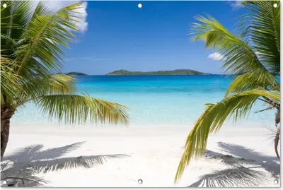 Produktbild von MuchoWow® 120x80 cm Outdoor-Poster Gartendeko Sichtschutz Garten Poster für den Garten  Tropische Palmen am Strand