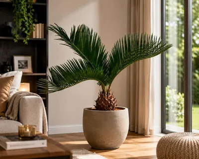 Produktbild von Palmfarn (Cycas revoluta) 30–40 cm – Japanischer Palmfarn mit 5–10 cm Knolle, exotische Zimmerpflanze, Kübelpflanze, wintergrün, KI-generiertes Bild